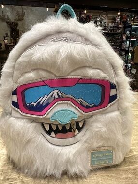 Disney Loungefly White Furry Yeti Kids Backpack with Pink Goggles